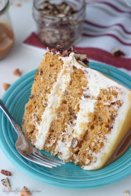 This Salted Caramel Butterscotch cake is one of the best cakes I’ve ever eaten! The dreamy brown butter frosting is the perfect addition to the rich butterscotch cake. The whole cake is covered with a salted caramel drizzle. You can’t deny the salted caramel and butterscotch flavors in this perfect fall inspired cake.