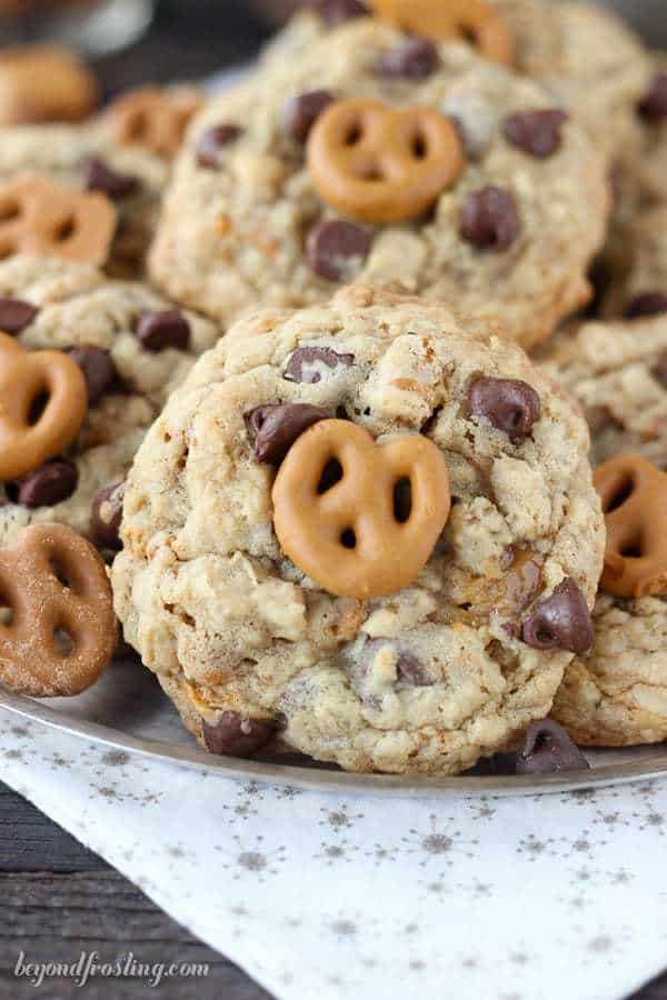 Oatmeal Salted Caramel Pretzel Cookies - Beyond Frosting