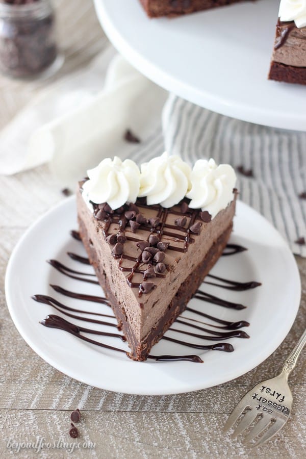 After one bite of this Brownie Bottom Chocolate Mousse Cake, you won’t be able to stop. The rich chocolate mousse on top is the perfect compliment to the fudgy brownie.