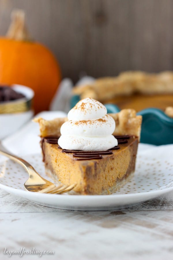 If you love pumpkin pie, you have to try this Mexican Chocolate Pumpkin Pie. A classic pumpkin pie marbled with a spiced chocolate. This might be my new favorite way to eat pumpkin pie.