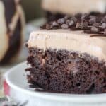 This Mudslide Poke Cake is a dark chocolate cake soaked in a spiked chocolate ganache, Kahlua Chocolate Pudding and a spiked chocolate mousse on top. You’re favorite mudslide cocktail just got even better.
