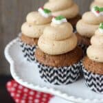 These festive Gingerbread cupcakes are homemade and topped with a luscious Cinnamon Dulce de Leche frosting. There’s so much spice in these cupcakes between the cinnamon and ginger, the sweet frosting is the perfect topping.