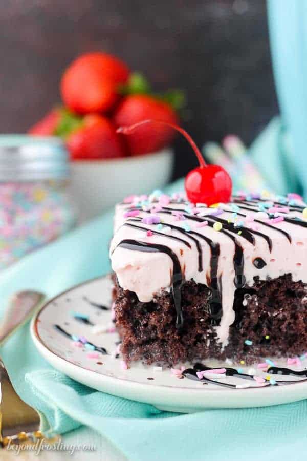 Strawberry Milkshake Poke Cake