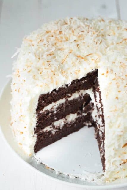 Chocolate cake with coconut and marshmallow cream frosting