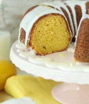 This is the easiest Lemon Bundt Cake you’ll ever make and it’s absolutely amazing. Perfect for dessert or even breakfast. It’s covered with a lemon zested glaze.