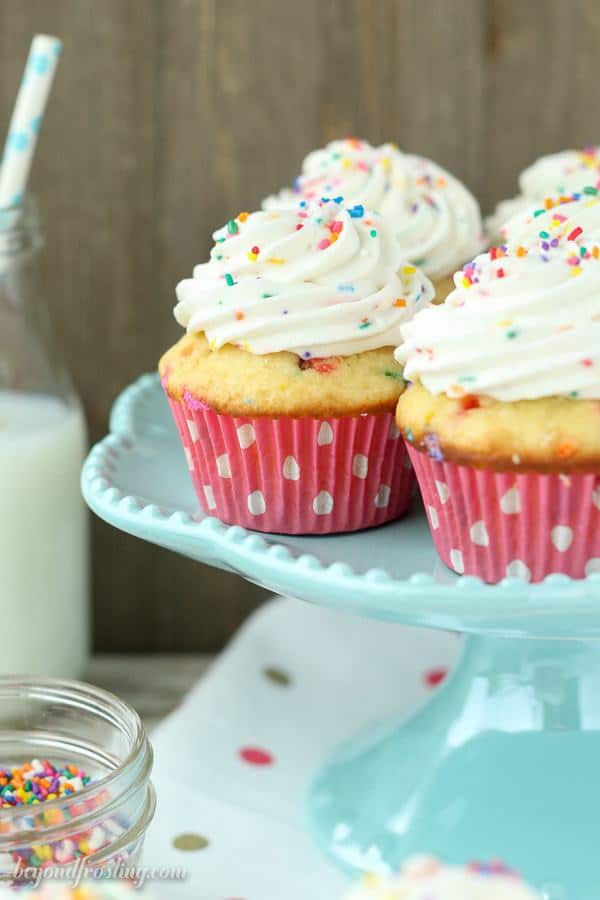 Triple Funfetti Cream Pie Cupcakes are the best funfetii cupcakes you’ll ever eat. It starts with a vanilla funfetti cupcakes, then it’s filled with an easy vanilla mousse. Finally it's topped with a batch of cake batter whipped cream.