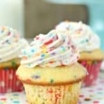 Triple Funfetti Cream Pie Cupcakes are the best funfetii cupcakes you’ll ever eat. It starts with a vanilla funfetti cupcakes, then it’s filled with an easy vanilla mousse. Finally it's topped with a batch of cake batter whipped cream.