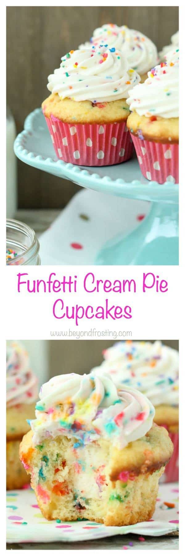  Triple Funfetti Cream Pie Cupcakes are the best funfetii cupcakes you’ll ever eat. It starts with a vanilla funfetti cupcakes, then it’s filled with an easy vanilla mousse. Finally it's topped with a batch of cake batter whipped cream.
