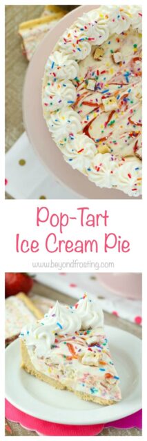 This No-Bake Pop-Tart Ice Cream Pie is a no-churn vanilla ice cream is swirled with raspberry jam and Strawberry Pop-Tarts.