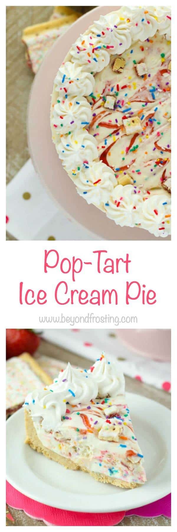  This No-Bake Pop Tart Ice Cream Pie is a childhood dream come true. The no-churn vanilla ice cream is swirled with raspberry jam and Strawberry Pop Tarts. Plus there’s plenty of sprinkles! This frozen pie is perfect all summer long.