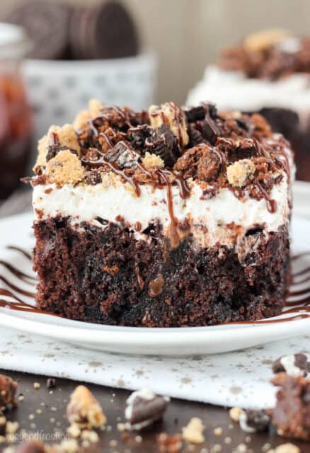 Decadent Slutty Brookie Poke Cake l Beyond Frosting