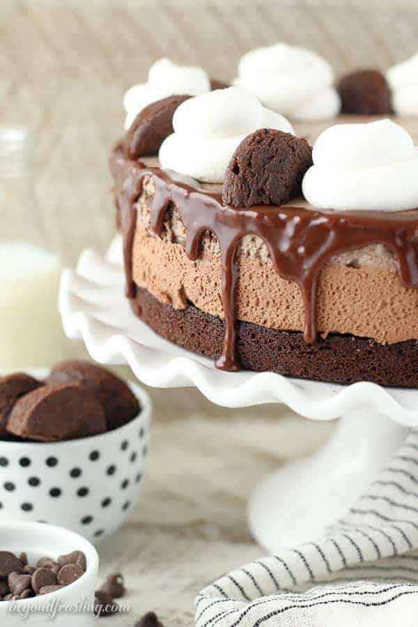 The mouthwatering Triple Chocolate Brownie Mousse Cake is so sinful. There’s a fudgy brownie on the bottom, a layer of easy chocolate mousse and finally a layer of mouthwatering brownie batter mousse.