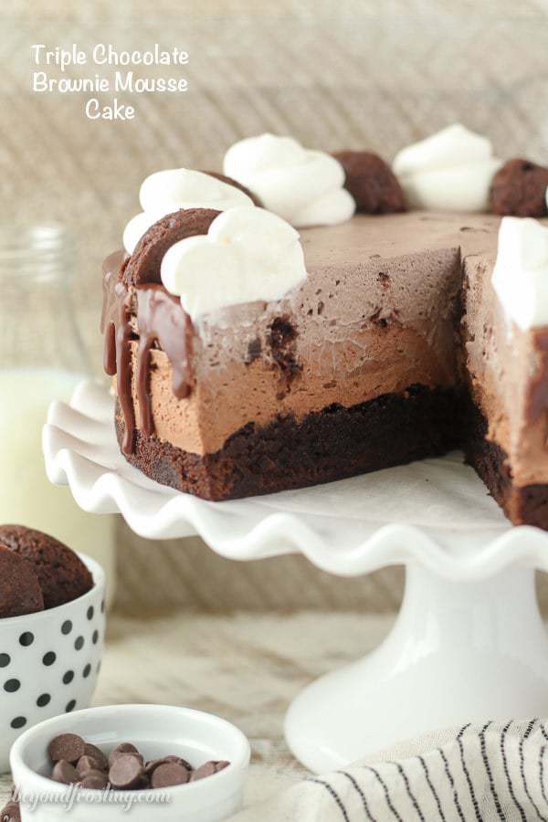 The mouthwatering Triple Chocolate Brownie Mousse Cake is so sinful. There’s a fudgy brownie on the bottom, a layer of easy chocolate mousse and finally a layer of mouthwatering brownie batter mousse.