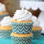 These Skinny Orange Creamsicle Cupcakes are full of flavor but without all the extra calories! These lighten up cupcakes are topped with a whipped topping.