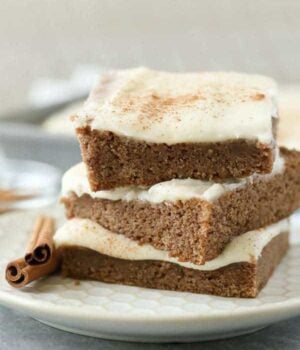 These soft and chewy Cinnamon Roll Blondies are topped with a silky cream cheese frosting.