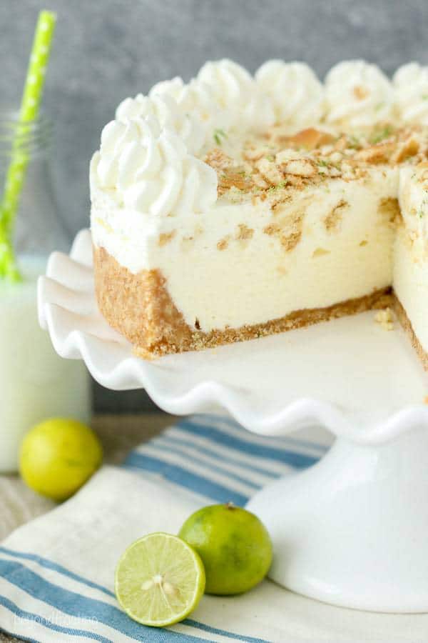 Dive face first into this No-Bake Key Lime Mousse Pie. The Nilla Wafer crust is filled with a white chocolate key lime mousse, and a layer of cookies and whipped cream on top. Plenty of key lime to go around.