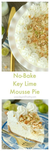 This Key Lime Mousse Pie starts with a Nilla Wafer crust, then a layer of white chocolate key lime mousse, then a lime and cookie mousse on top of that. Finish this off with some crushed Nilla Wafers and more lime zest!