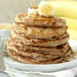 Walnut Protein Pancakes come together in a snap. With fresh bananas, protein pancake mix a touch of cinnamon and a handful of walnuts, you’ll make these time and time again