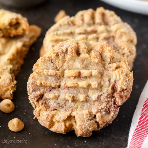 Close up of two peanut butter Nutella cookies.