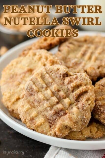 Pinterest title image for Peanut Butter Nutella Cookies.