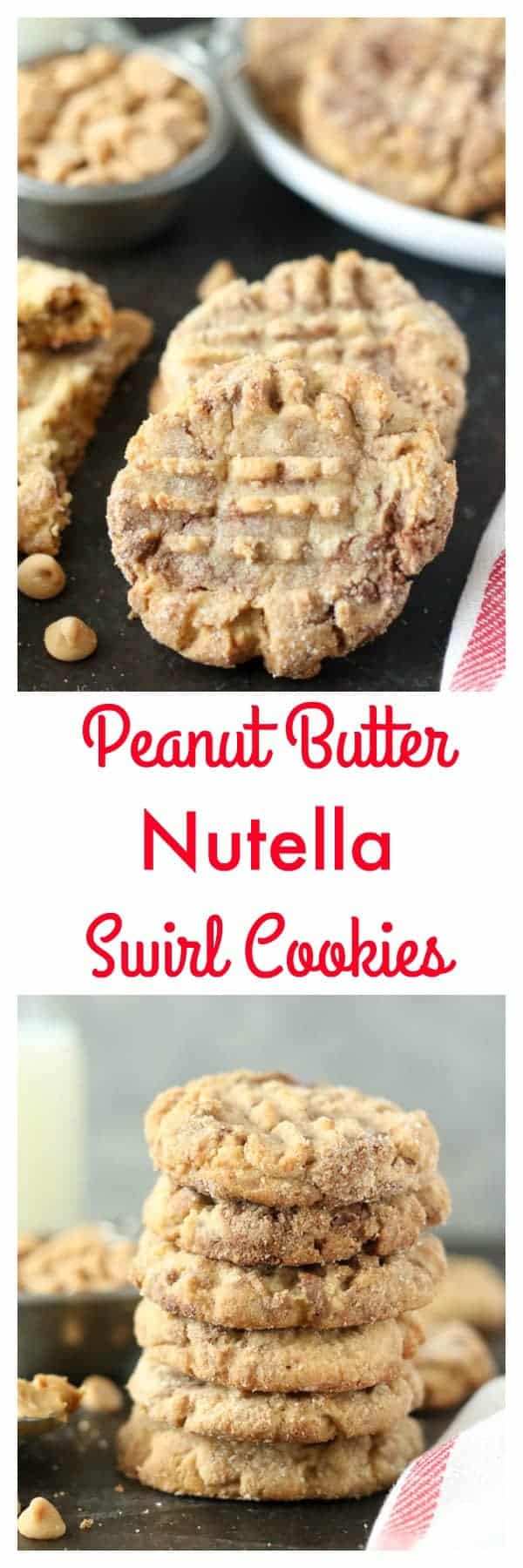  These Peanut Butter Nutella Swirl Cookies are as dreamy as they look! A soft-baked peanut butter cookie swirled with Nutella and rolled in sugar.