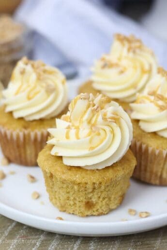 Toffee Caramel Cupcakes with Bourbon Caramel Buttercream - Beyond Frosting