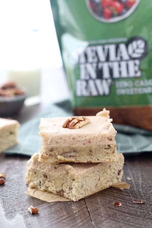 These buttery Maple Pecan Cookie Bars have a touch of maple syrup and are loaded with pecans. They’re finished with a brown sugar pecan frosting.