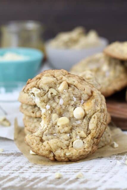 Mouthwatering and highly addictive, these Salted Caramel Cashew Oatmeal Cookies are soft and chewy filled with chopped cashews, gooey sea salt and white chocolate chips. 