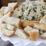 Weight Watchers Spinach and Artichoke Dip in a bread bowl