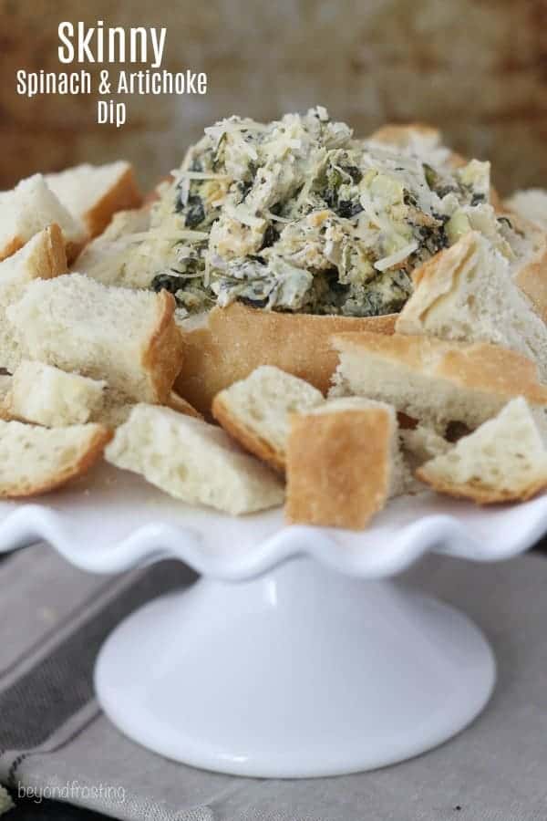 Bread bowl with spinach and artichoke dip