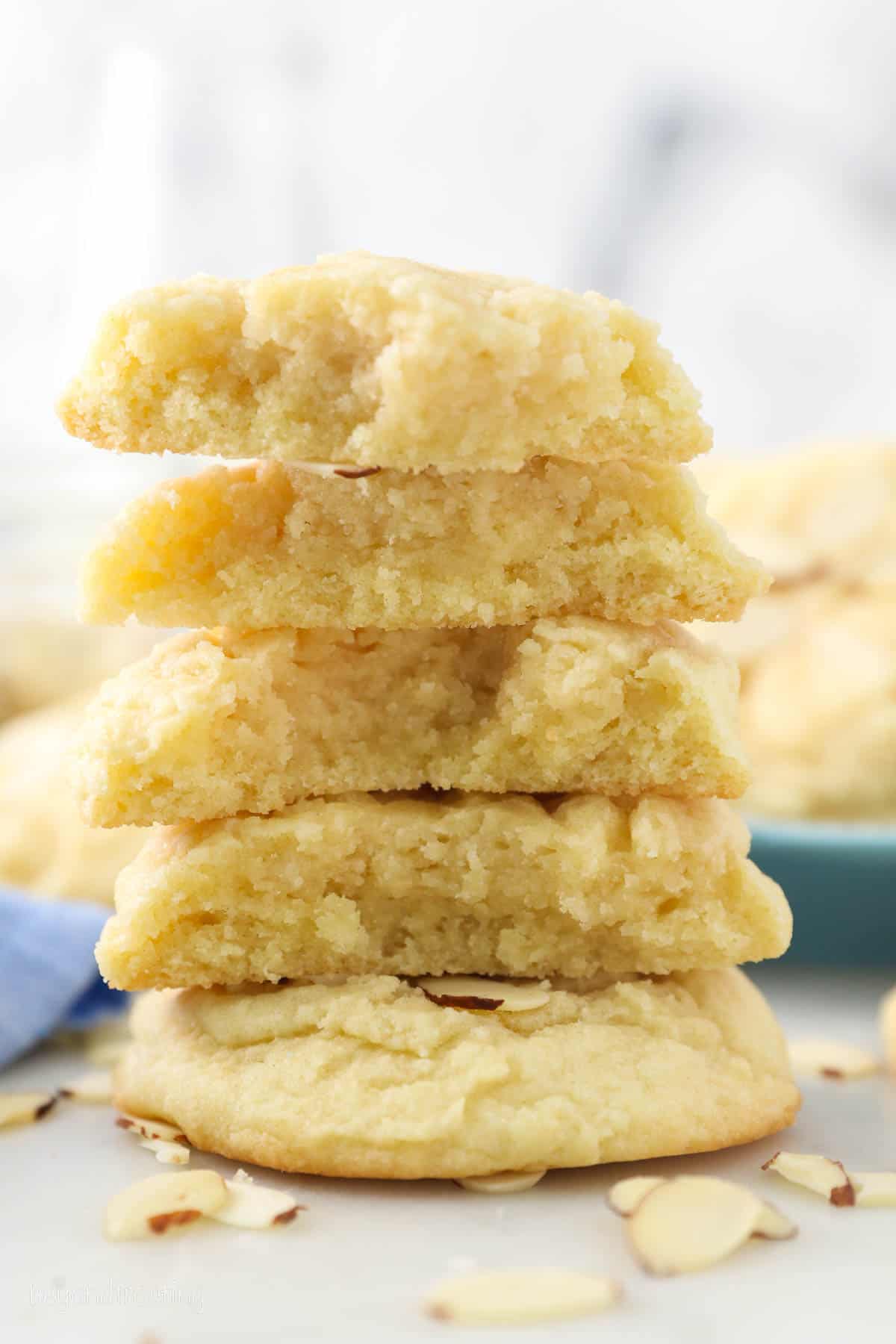 A stack of almond cookie halves.