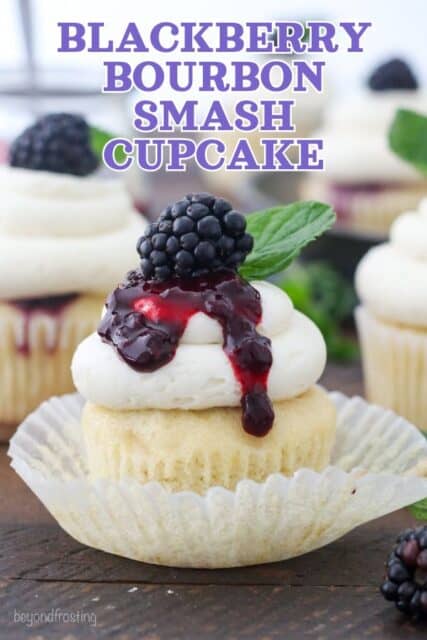 Pinterest title image for Blackberry Bourbon Smash Cupcakes.