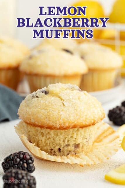 Pinterest title image for Lemon Blackberry Muffins.
