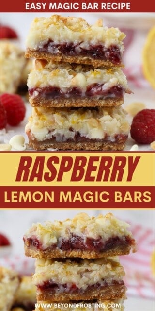 Pinterest title image for Lemon Raspberry Magic Bars.
