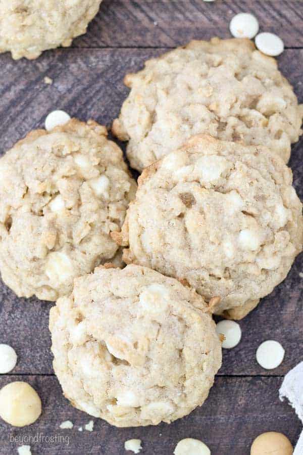 A group of 4 Macadamia Nut Cookies clustered together 