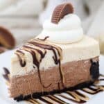 A Piece of Peanut Butter Chocolate Mousse Pie Topped with a Marshmallow and a Peanut Butter Cup