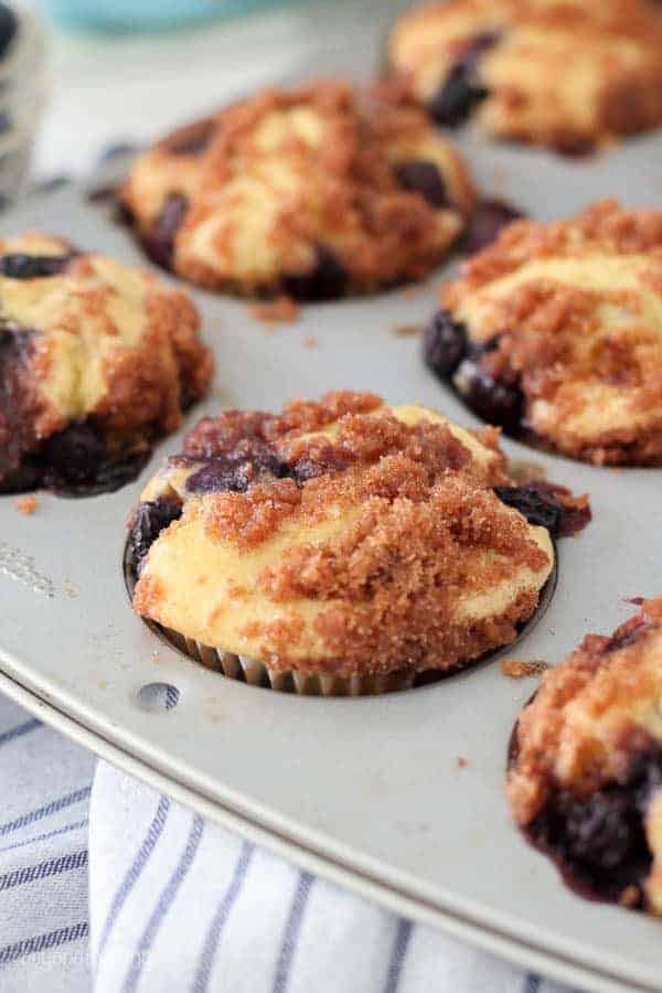 Gluten Free Blueberry Coffee Cake Muffins in a Wilton muffin pan