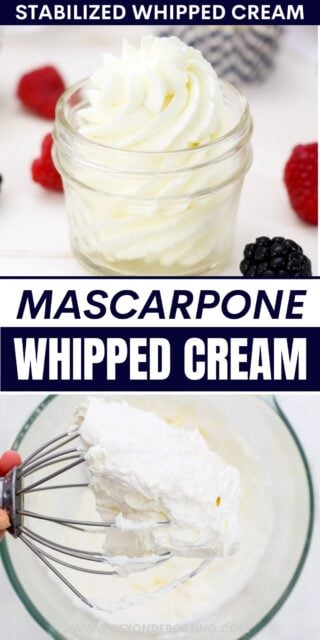 Pinterest title image for Mascarpone Whipped Cream.