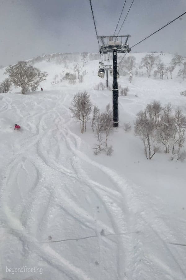 View of Gate 11 in Niseko Village from the gondola at Niseko United