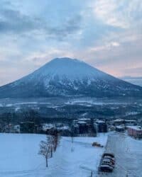 A view out the window from Skye Niseko resort hotel looking at Mt Yotei
