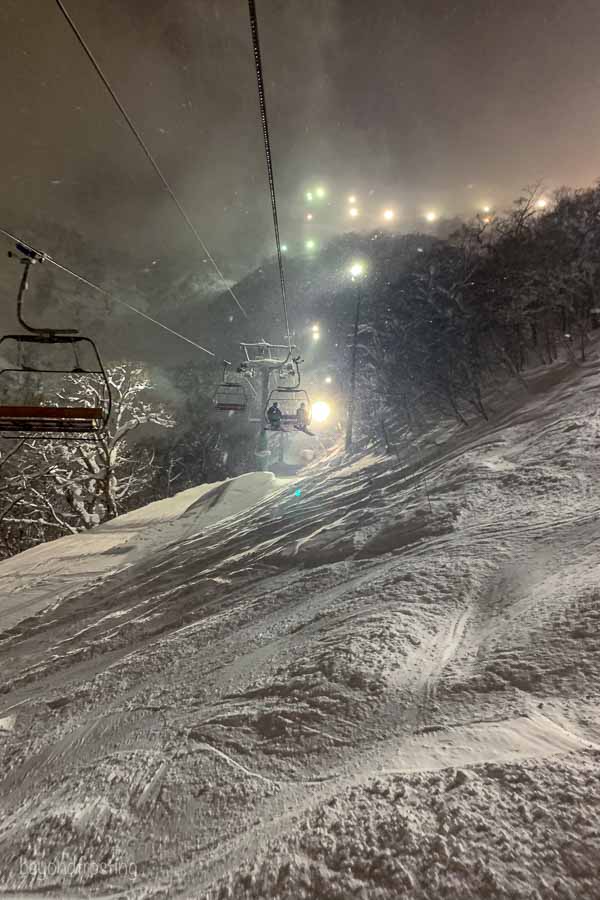 A view from the quad at Hirafu, Niseko ski resort night riding