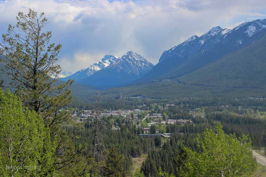 View from the road up Mount Norquay looking down into Banff town