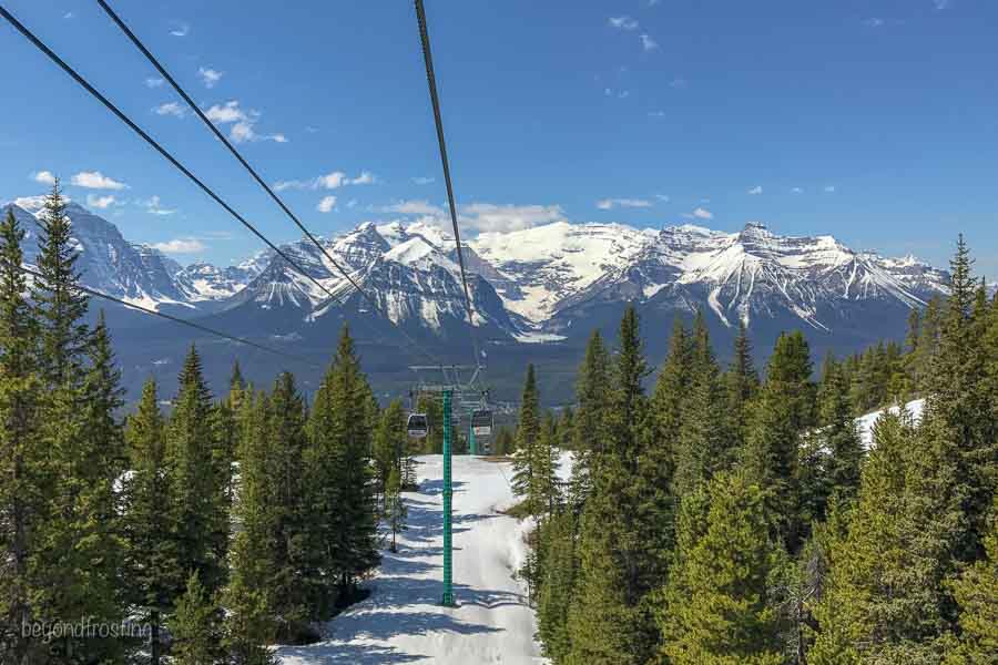 Gondola Rides during the summer at Lake Louise Ski area, the mountain is still covered in snow