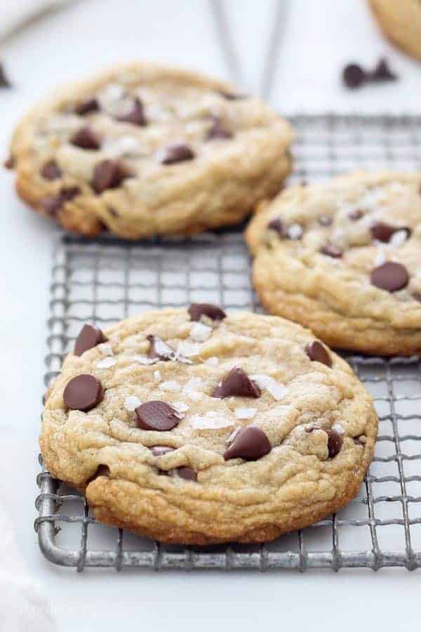 Chocolate chip cookies on a vintage cooling rack