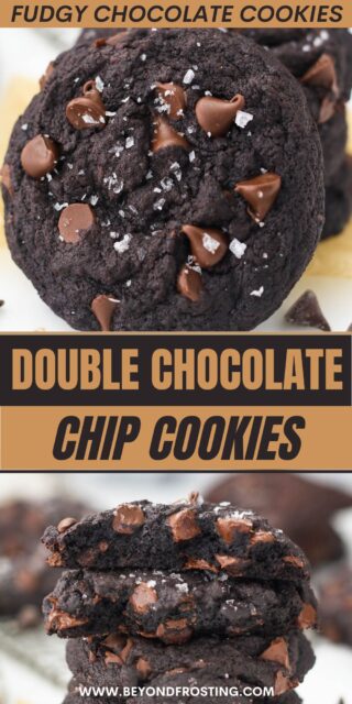 Pinterest title image for Double Chocolate Chip Cookies.