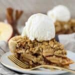A Piece of Apple Crumble Pie Topped with Vanilla Bean Ice Cream