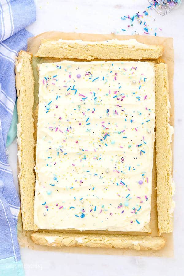 Top view of Sugar Cookie Bars before being cut into pieces 