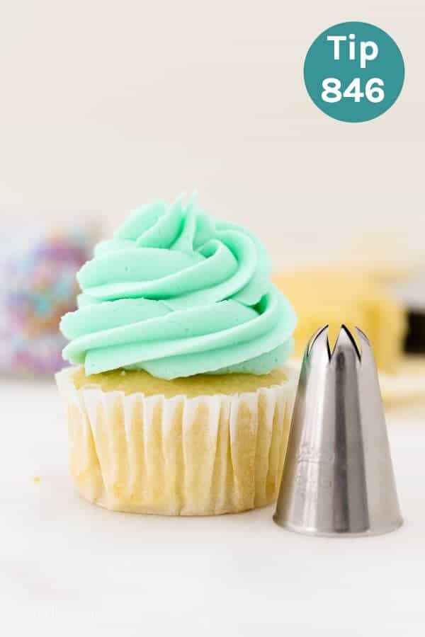 A cupcake frosted with an Ateco 846 Piping Tip, a Closed Star Tip