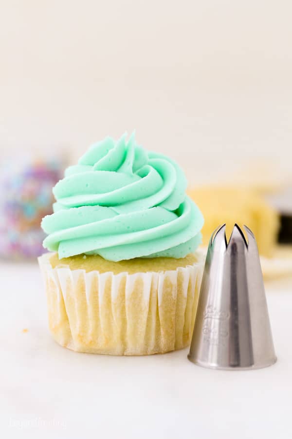 A cupcake frosted with an Ateco 846 Piping Tip, a Closed Star Tip