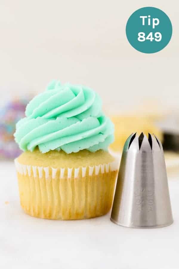 A cupcake frosted with an Ateco 849 Piping Tip, a Closed Star Tip